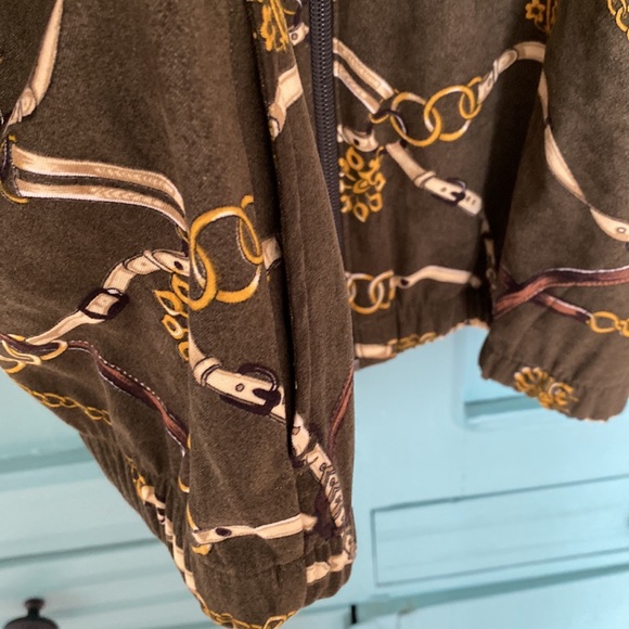 VTG BonWorth Equestrian Print Jacket. L/XL P. Green with Gold & Brown Print - Picture 4 of 11